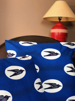 Housse de Coussin en Wax - Hirondelles Bleus