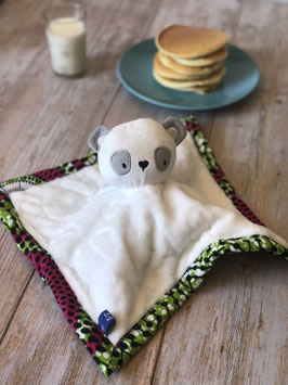 Doudou Waxou - Panda Vert et Rose Fuchsia