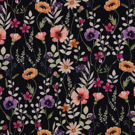 Jersey zwart bloemen