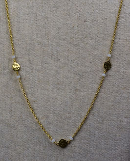 Halskette, Curacao, mit glänzenden Blättchen und weissen Edelsteinen, vergoldet, 80 cm