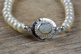 Armband aus Permuttstein, ovaler Stein aus Perlmuttstein, versilbert