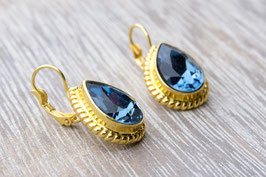 Ohrring mit Swarovski-Stein in blau, tropfenförmig, vergoldet
