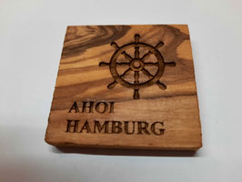 Steuerrad mit Text "AHOI Hamburg"