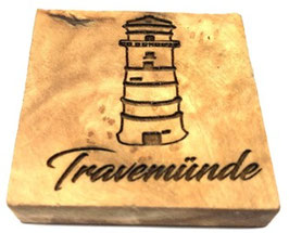 Leuchtturm von Travemünde mit Text "Travemünde"