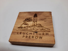 Leuchtturm und Windflüchter mit Text "Leuchtturm Prerow"