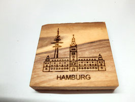 Funkturm und Rathaus mit Text "Hamburg"
