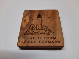 Leuchtturm Flügge mit Text "Leuchtturm Flügge Fehmarn"
