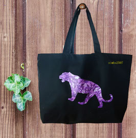 Premium Baumwoll Maxi Tasche schwarz mit Motiv Panther