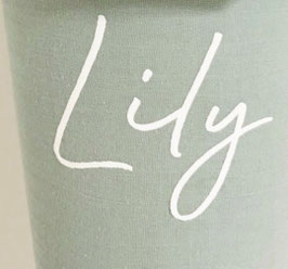 Schultüte NANA aus MUSSELIN mit HÄKELBILD+NAME, DUSTYMINT