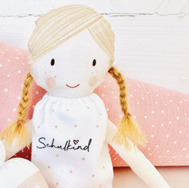 NANA aus MUSSELIN mit PUPPE + NAME, ROSA PÜNKTCHEN