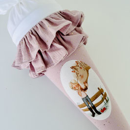VERSANDFERTIG 70cm SMILLA in Softrosa_Gold mit blonder Mara und Pferd