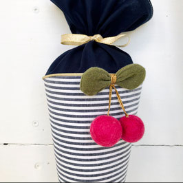 Kitatüte KLASSIK mit KIRSCHE BLAUGESTREIFT_marine_gold 35cm