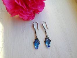 1930年代　アール•デコ BlueクリスタルxSilver　フックピアス