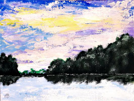 2020#17_Der See-Original Acrylgemälde, Landschaftsbild, Himmel, Wald, Bäume, Wasser, See, Sonnenuntergang, Acfylmalerei, Acrylbild Produktname