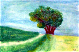2018#34_Bergpfad, Pastellgemälde, Bäume, Gras, Wiese, Natur, Feld, Weg, Hügel, Landschaftsbild, Sommer, Pastellmalerei, Pastellbild