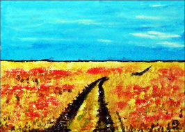 2018#25_Sommerfeld, Ölgemälde, Bäume, Weizen, Landschaftsbild, Feld, Weg, Sommer, Natur, Ölmalerei, Ölbild, Landschaft