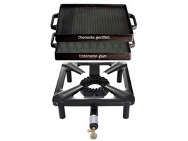 Hockerkocher-Set mit Gusseisengrillplatte 38 x 38 cm