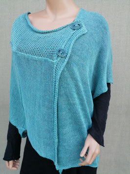 Artsy asymmetrical petrol blue poncho