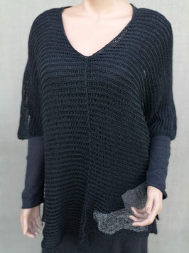 Handmade knitted linen black top