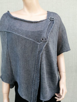 Asymmetrical grey knitted linen poncho