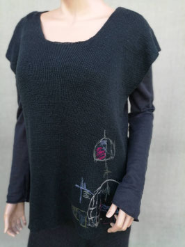 Black handmade linen top