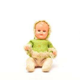 Antiek brocante popje poppenhuispopje met knipper oogjes