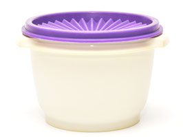 Tupperware voorraaddoos crème/paars met sterdeksel (9,5 cm)