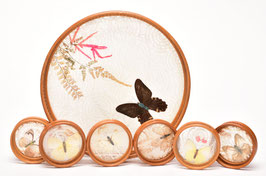 Vintage rotan dienblad met onderzetters en vlinderdecor #1