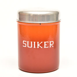 Emaille oranje voorraadbus 'Suiker'