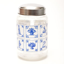 Glazen voorraadpot blauw/wit van Nescafe