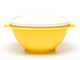 Tupperware koektrommel geel/wit met sterdeksel