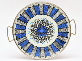 Plateau 'mandala' blauw/zwart/wit met glas