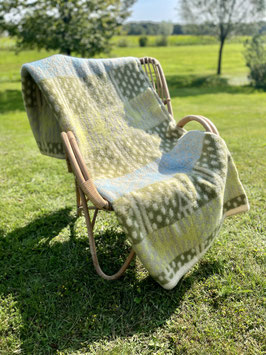 Vintage wollen deken geel/groen/crème/blauw Made in Holland