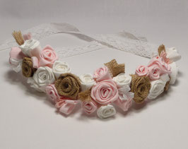 Couronne de Fleurs en Tissu et Toile de Jute