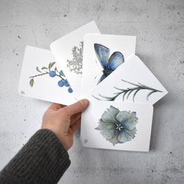5 Postkarten blau-grau