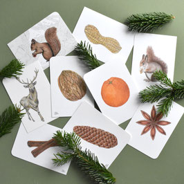 9 Weihnachts-karten beige braun orange