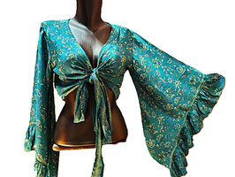 Blusa top seda mangas campana volante 1