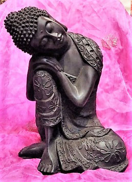 Buda reclinado resina oscura, 26 cm.