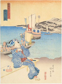 国貞　東海道五十三次之内　新井ノ図(美人東海道)