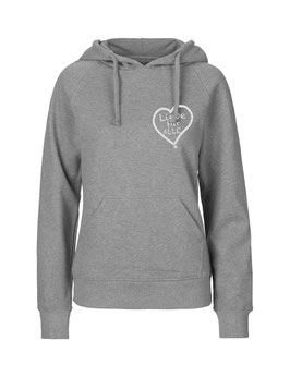 Taillierter «Liebe für Alle» Hoodie weiß - "Direkt auf's Herz"