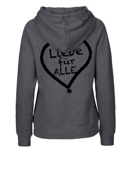 Taillierter «Liebe für Alle» Hoodie schwarz - "Doppelt Beherzt"