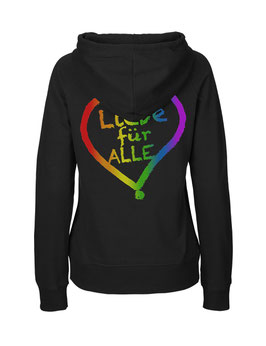 Taillierter «Liebe für Alle» Hoodie Regenbogen - "Doppelt Beherzt"