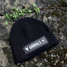 BEANIE, ANIMALS, grob-ripp, schwarz