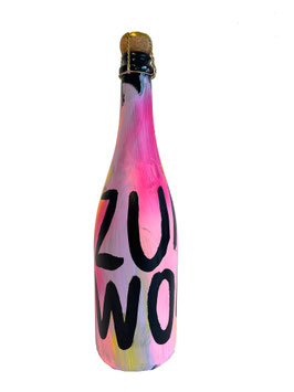 Rieslingsekt, Flasche handbemalt • ZUM WOHL pink