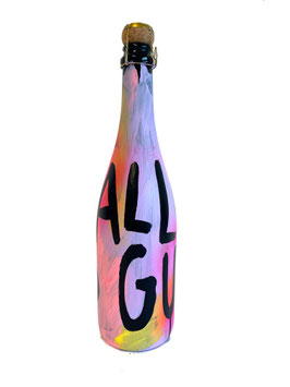 Rieslingsekt, Flasche handbemalt • ALLES GUTE pink