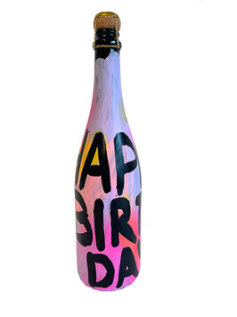 Rieslingsekt, Flasche handbemalt • HAPPY BIRTHDAY pink