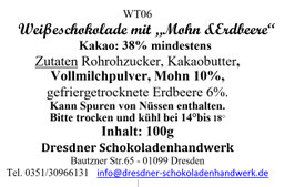Weiße Schokoladentafel 38% "Mohn und Erdbeere "