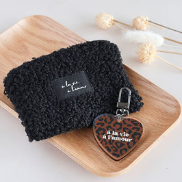 MON PETIT LEON - Porte-monnaie moumoute noire "A la vie, à l'amour"