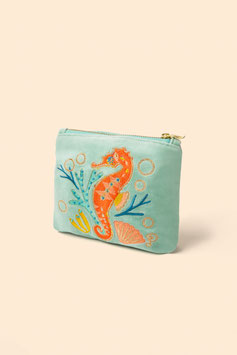 POWDER - Pochette Mini en Velours - Hippocampe - Aqua