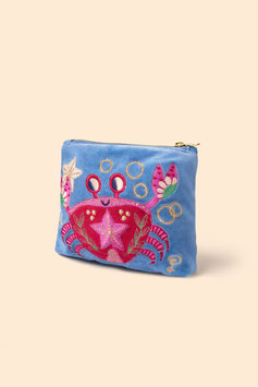 POWDER - Pochette Mini en Velours - Crabe Marin - Bleuet